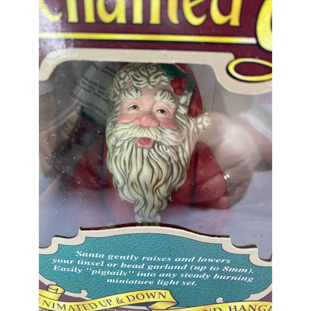 NOS Vintage Enchanted Garland Santa Animated Hanger Christmas Holiday Red In Box